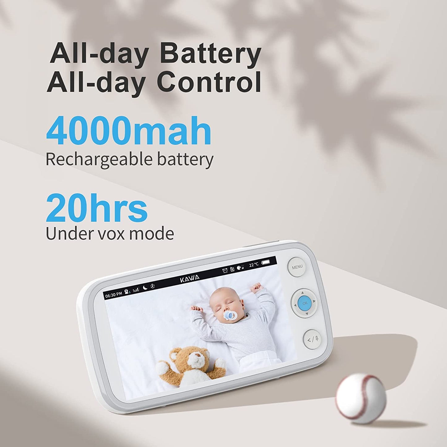 KAWA - Monitor de bebê com câmera e áudio, 5” 720P HD