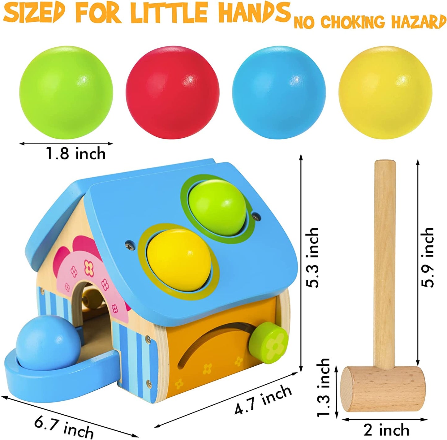 HELLOWOOD Casinha de Bolas e Martelo de Madeira 1+ anos