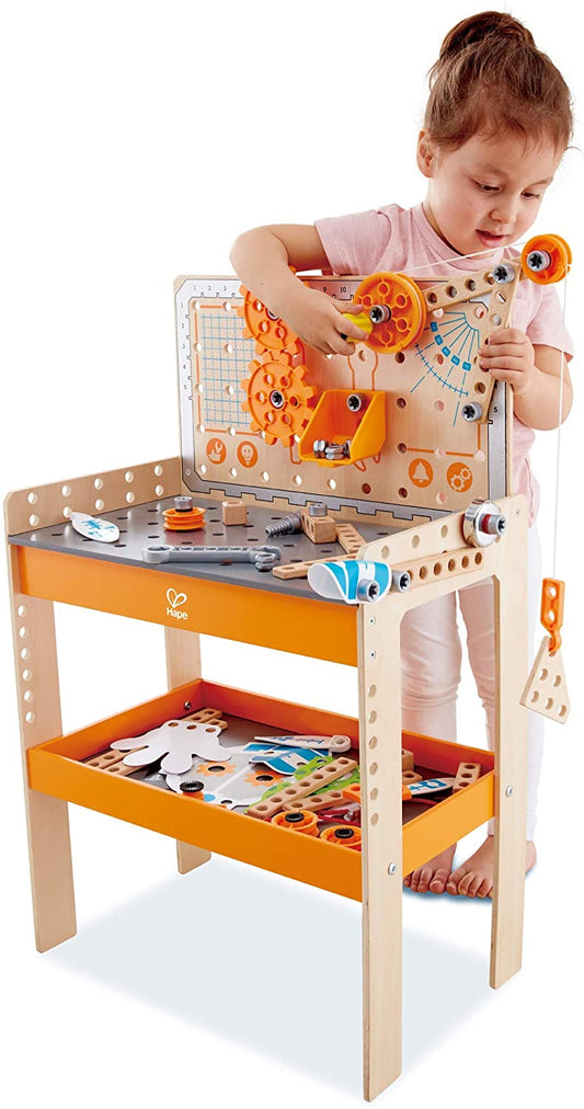 Hape - Banco de trabajo científico Deluxe Junior Inventor | Set de construcción de experimentos de madera - 15 experimentos