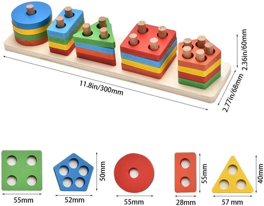 KanCai - Juguetes educativos de madera Bloques Tablero Pila Formas geométricas - 1+