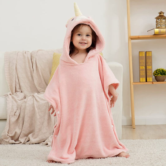Bebamour - Toallas con capucha 100% Algodón 60x65 - 0-6 años - Unicornio Rosa