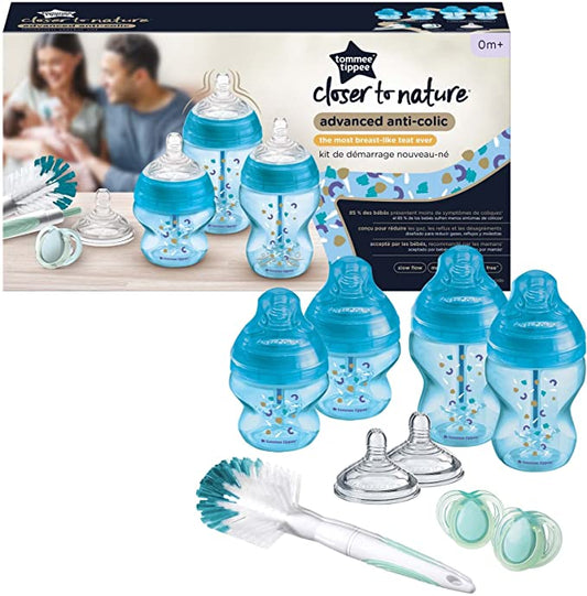 Tommee Tippee - Starter Kit Kit de biberones anticólicos con 9 piezas - Azul