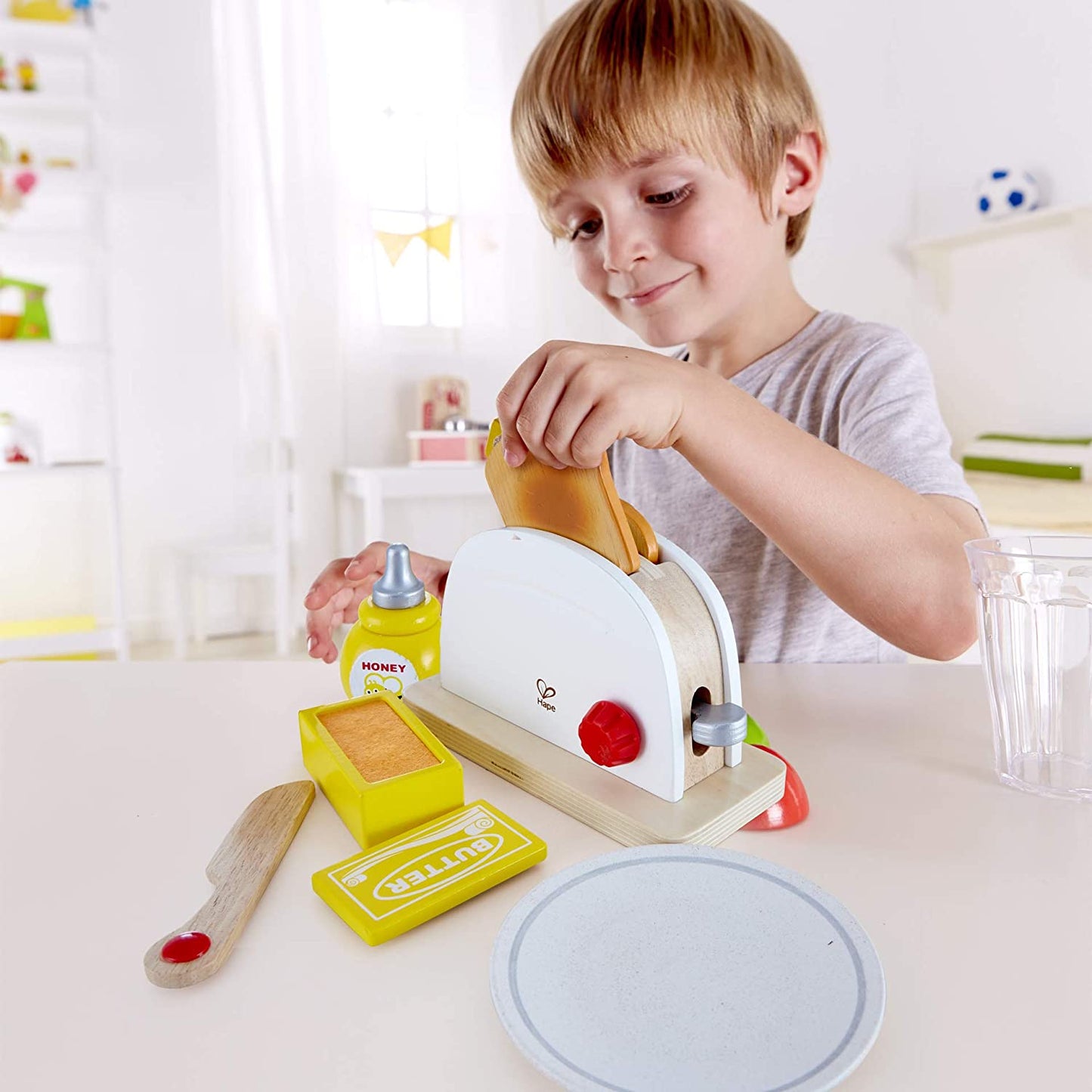Hape - Conjunto de torradeira Pop Up - Acessórios de madeira para cozinha