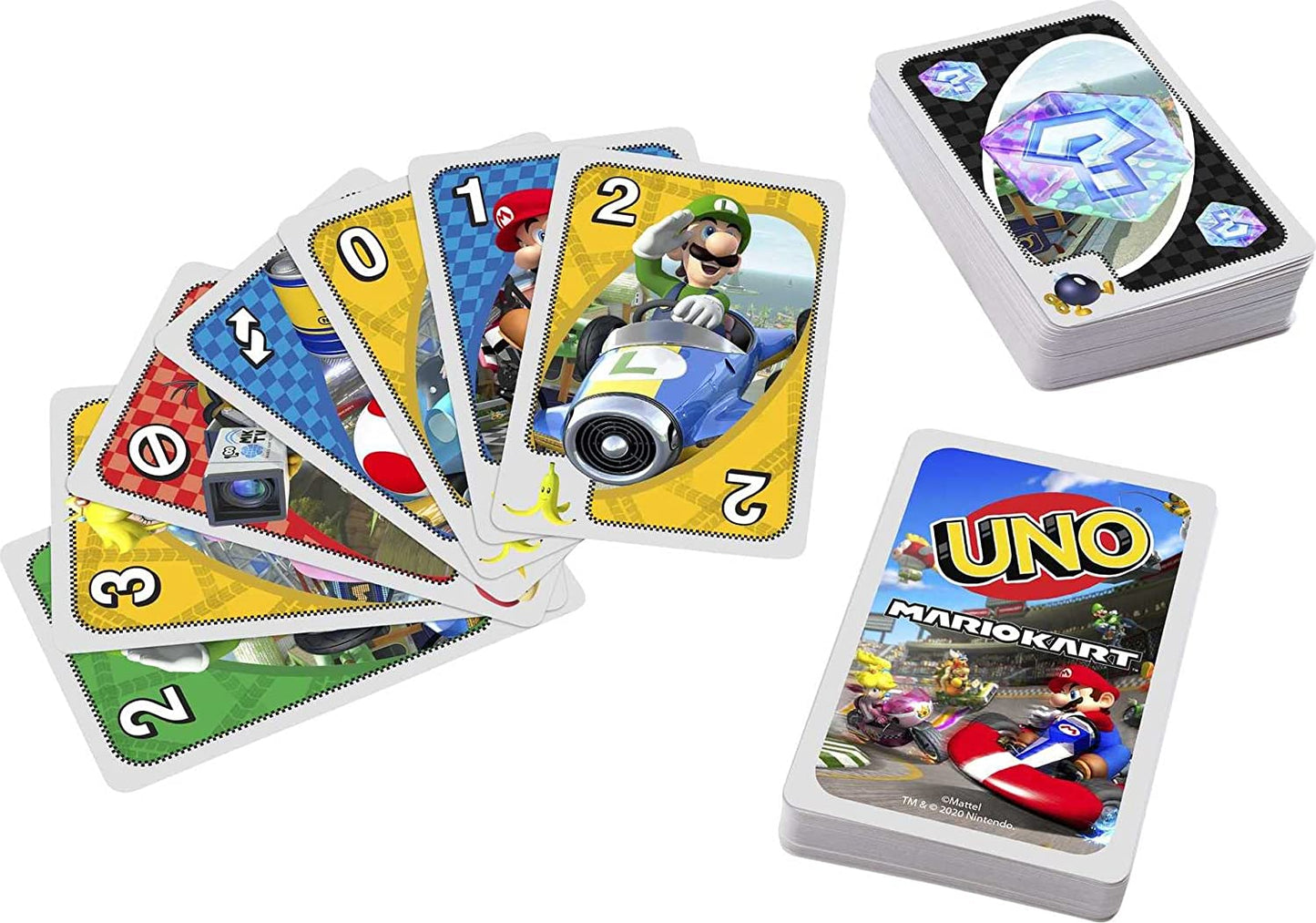 UNO GWM70 Mario Kart Jogo de cartas com 112 cartas e instruções para jogadores de 7 anos ou mais, presente para crianças, famílias e adultos à noite, 5,0 cm * 30,0 cm * 30,0 cm