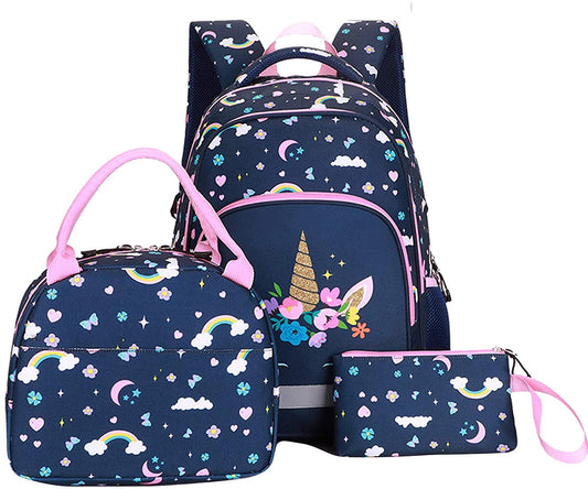 Bebamour - Set de mochila 3 en 1: Mochila escolar, Bolsa térmica, Estuche para bolígrafos