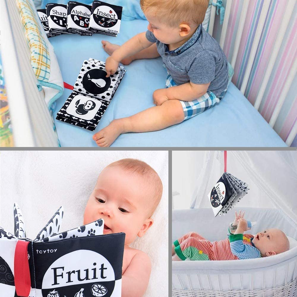 Teytoy - Livro Macio de Alto Contraste 6 peças- Preto e Branco - (6 meses+)