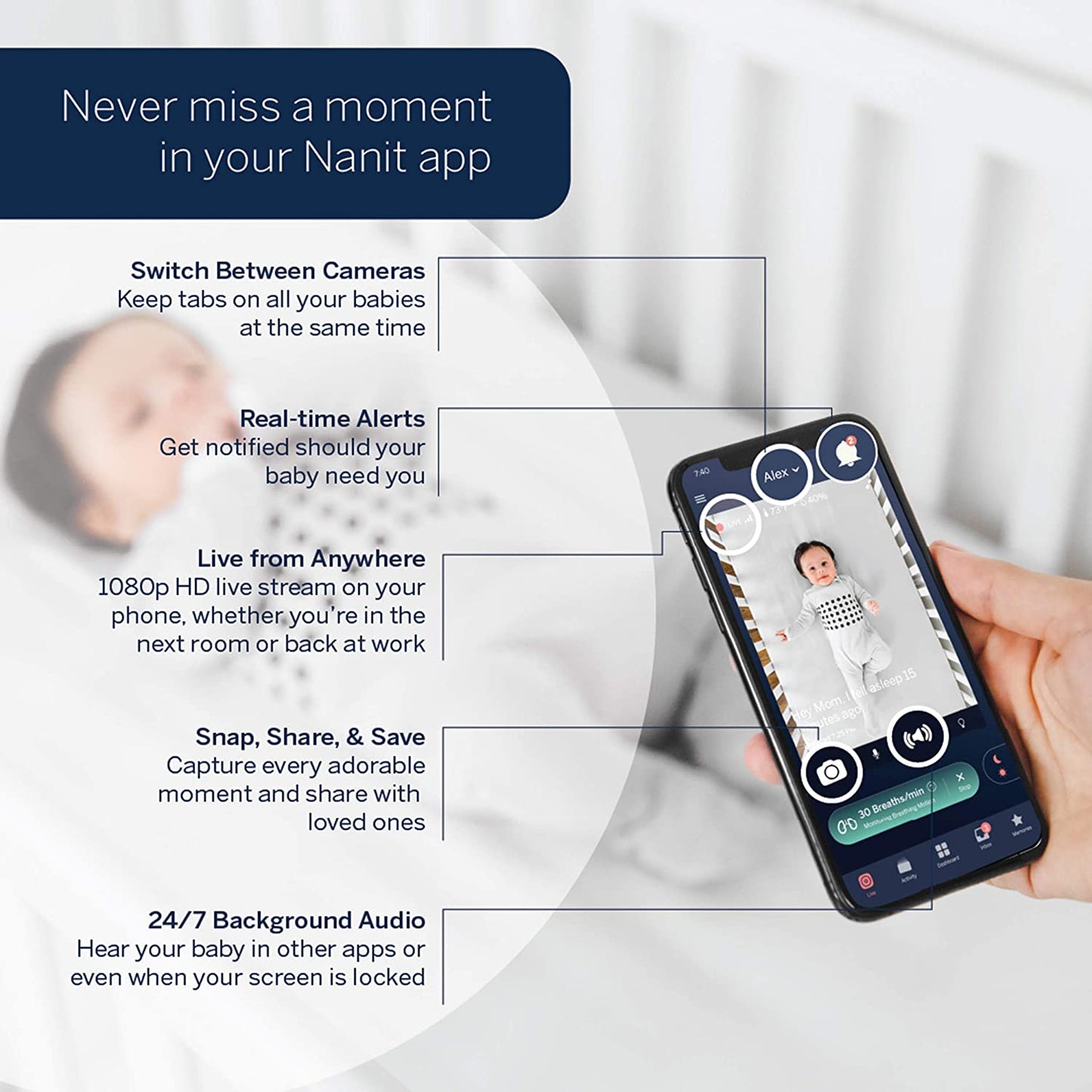 Nanit - Macacão com o monitor de bebê Nanit Pro para rastrear o movimento respiratório