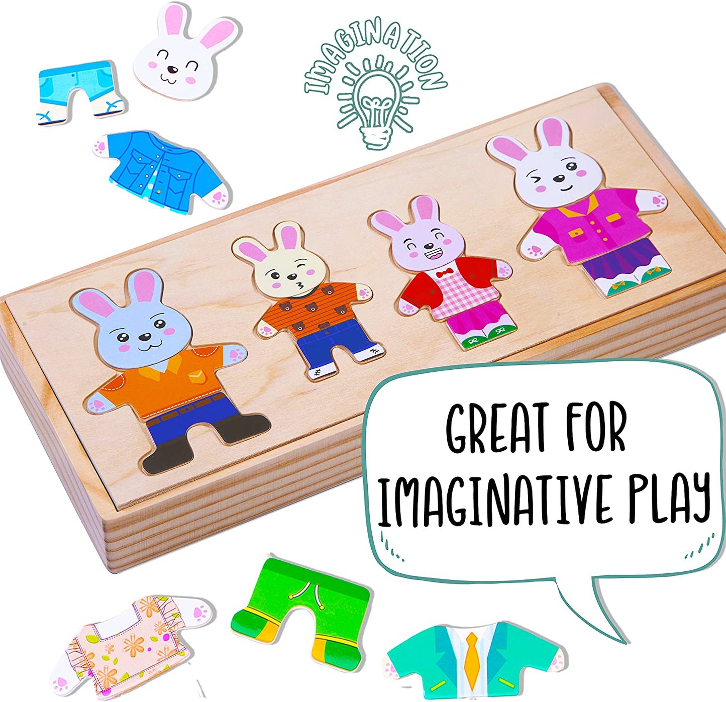 Jaques of London - Quebra-cabeça de madeira para a família do coelho vestir