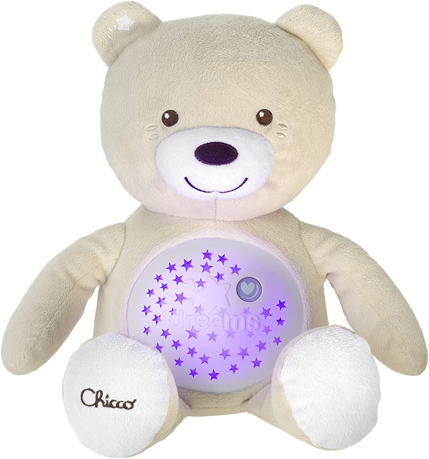 Chicco First Dreams - Bebê urso rosa musical com luz noturna - Brinquedo pelúcia