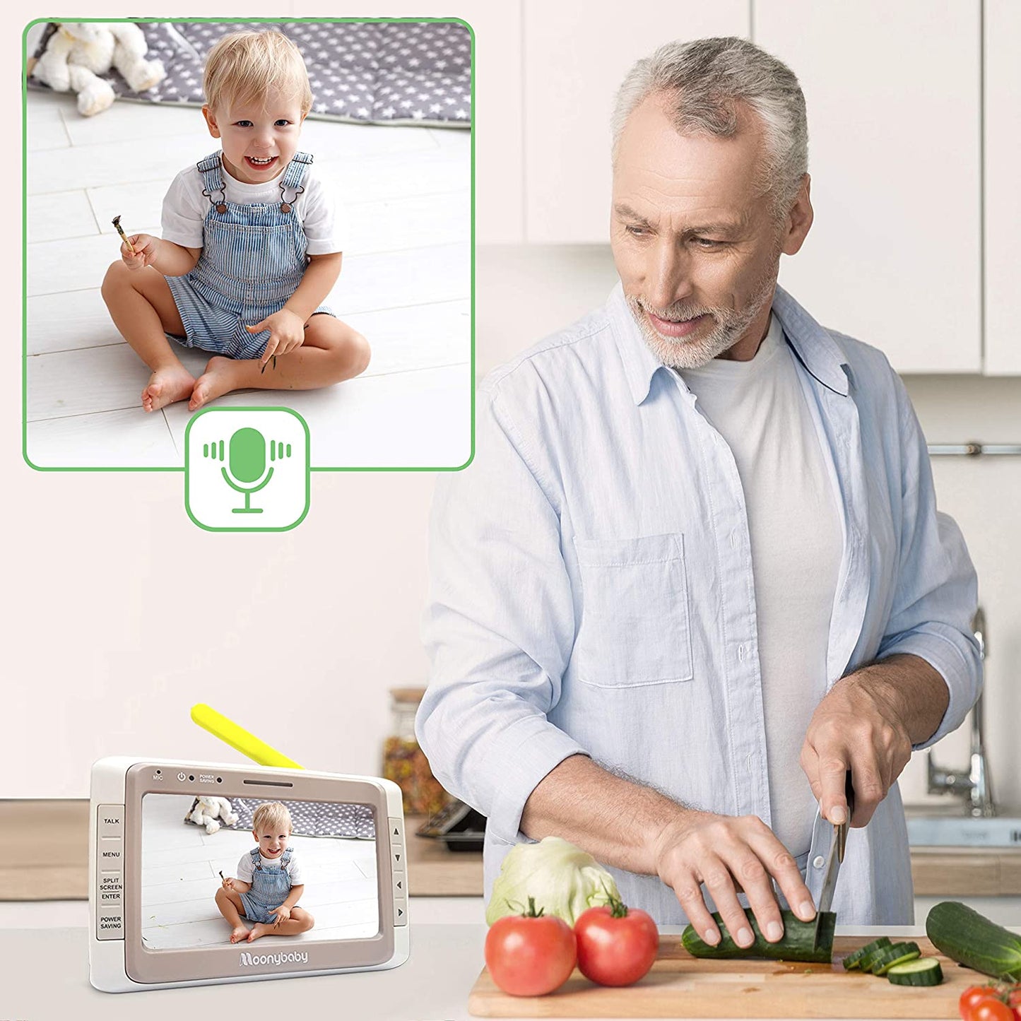 Moonybaby - Monitor de bebê 50 com câmera e visão noturna, tela dividida