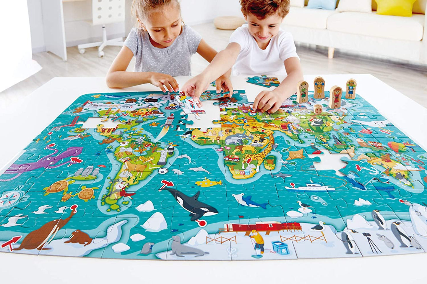 Hape - World Tour Atlas de madeira e jogo de tabuleiro