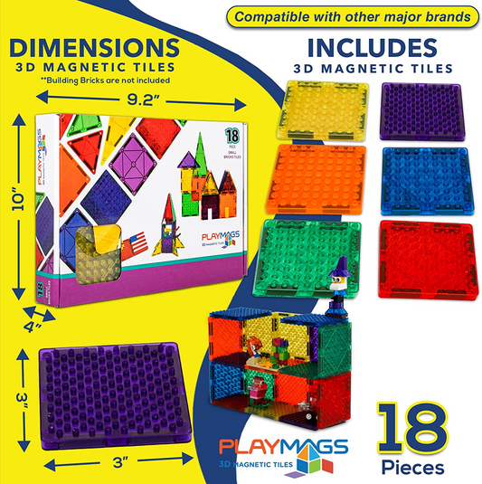 Playmags Ladrilhos magnéticos, tijolos de construção magnéticos, blocos magnéticos exclusivos, desenvolvimento de habilidades, maiores de 3 anos (ladrilhos de tijolos grandes)