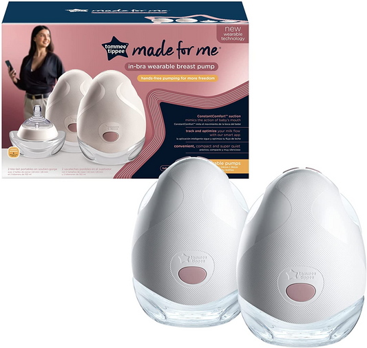 Tommee Tippee Extractor de leche eléctrico doble portátil hecho para mí, manos libres, extractor de lactancia en sujetador, portátil, silencioso, 1 masaje y 8 modos exprés, duración de batería de 4 horas, blanco, 2,0 unidades