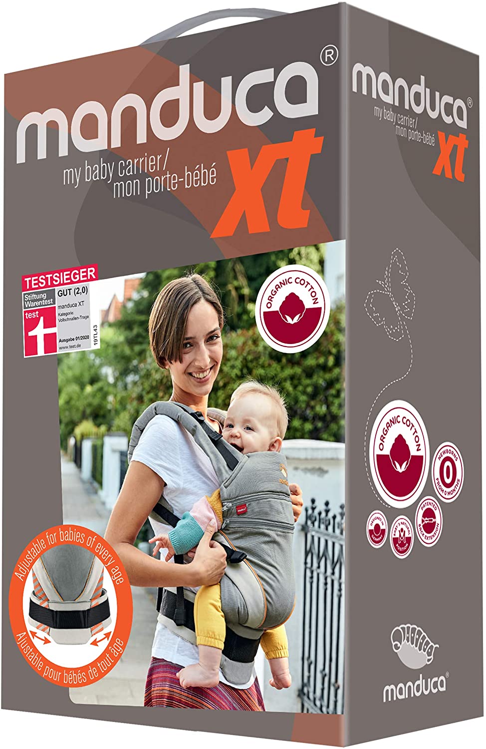 manduca XT Carrier > < Mochila ergonômica para bebês, assento ajustável, 3 posições, algodão orgânico, adequado para recém-nascidos e crianças pequenas (Le Petit Prince® by manduca® XT, Mone)