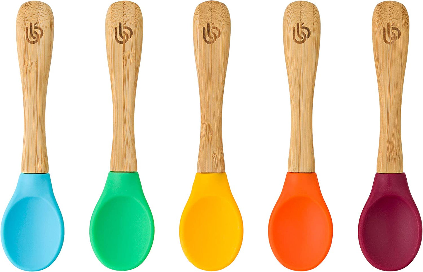 bamboo bamboo Bebês de Desmame para Colheres – Colheres de Bambu com Pontas de Silicone Curvas e Macias para Crianças e Bebês | Pontas de silicone removíveis | Utensílios ideais para o desmame do bebê (conjunto de 5)