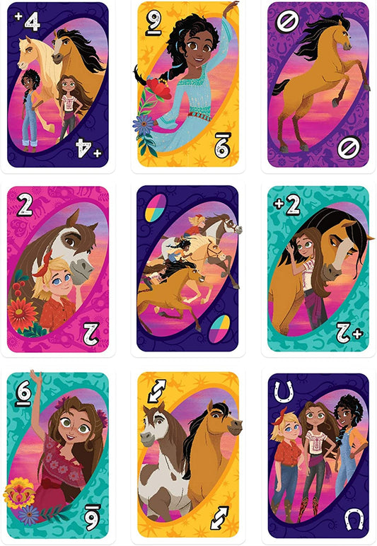 Mattel Games Uno DreamWorks Spirit Untamed Juego de cartas a juego para niños de 7 años en adelante GXD73