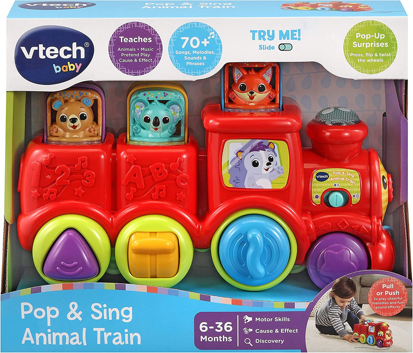 VTech - Tren de Juguete Pop & Sing con Sonidos de Animales y Música (6 a 36 meses)