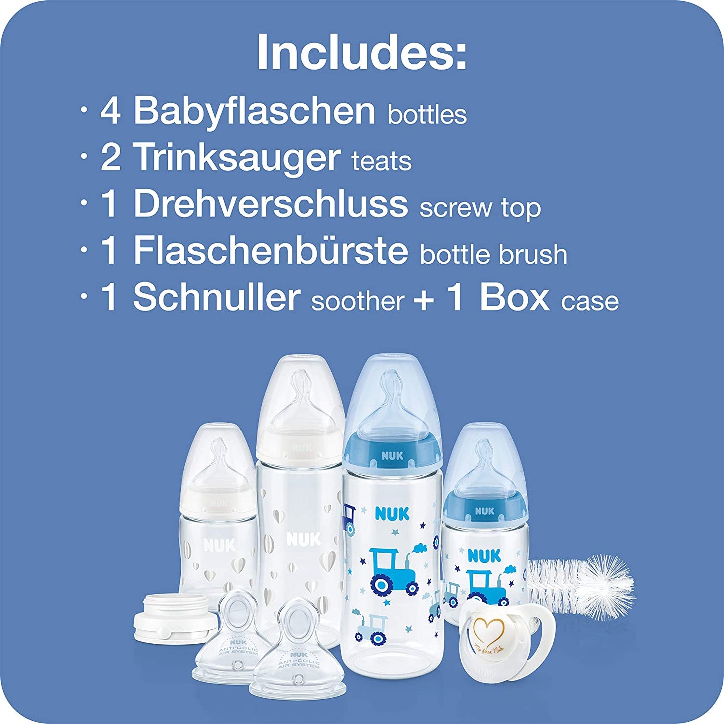 NUK Perfect Start First Choice+ Kit de Mamadeiras Com Controle de Temperatura - 10 itens AZUL