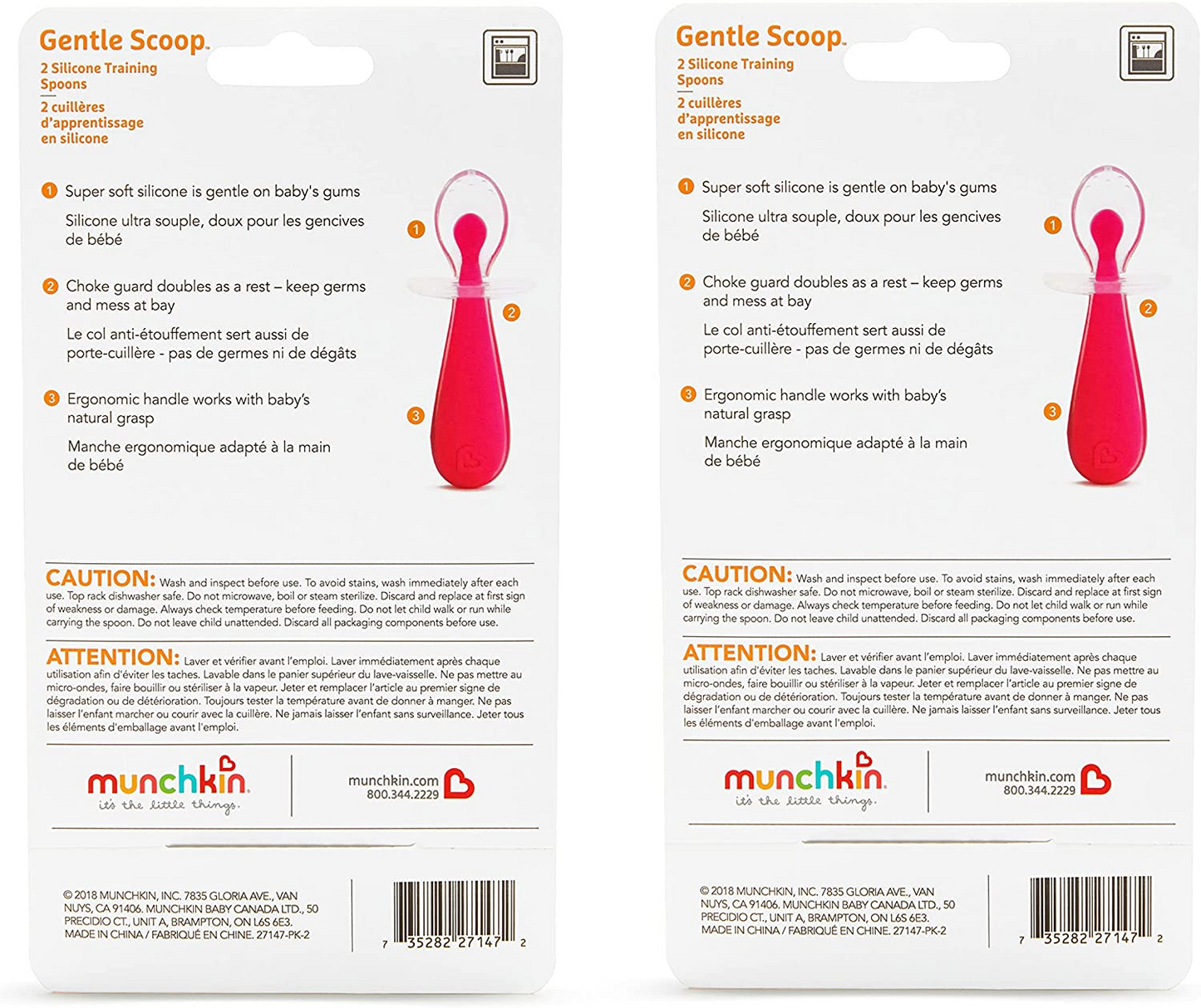 Munchkin de silicone de treinamento Colheres com protetor de estrangulamento para desmame guiado pelo bebê, 4 unidades (pacote com 1), rosa/roxo