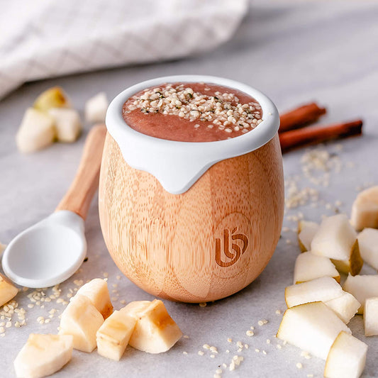 Bamboo Vaso Infantil de Bambú para Niños - Vaso de Bambú para Bebé de 150ml con Forro de Silicona | Taza de transición con sorbete | Taza de merienda | Ideal para el destete dirigido por el bebé | Promueve la bebida y las habilidades motoras orales (gris)