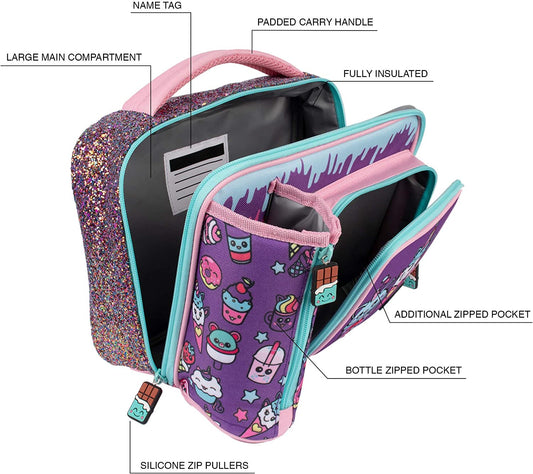 Fringoo - Bolsa de almuerzo cuadrada para niños de gran capacidad | Fiambrera pequeña con bolsa térmica para niños | Perfecta como lonchera escolar para niñas - Comida Fafa