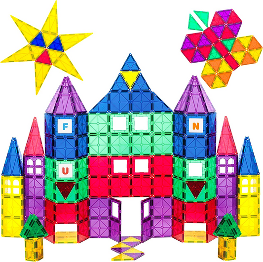 Playmags Conjunto de 100 blocos magnéticos 3D para crianças - Aprenda formas, cores e alfabetos - STEM Stronger Magnets Toys - Blocos de construção magnéticos - Azulejos magnéticos coloridos e duráveis para crianças e livro de ideias