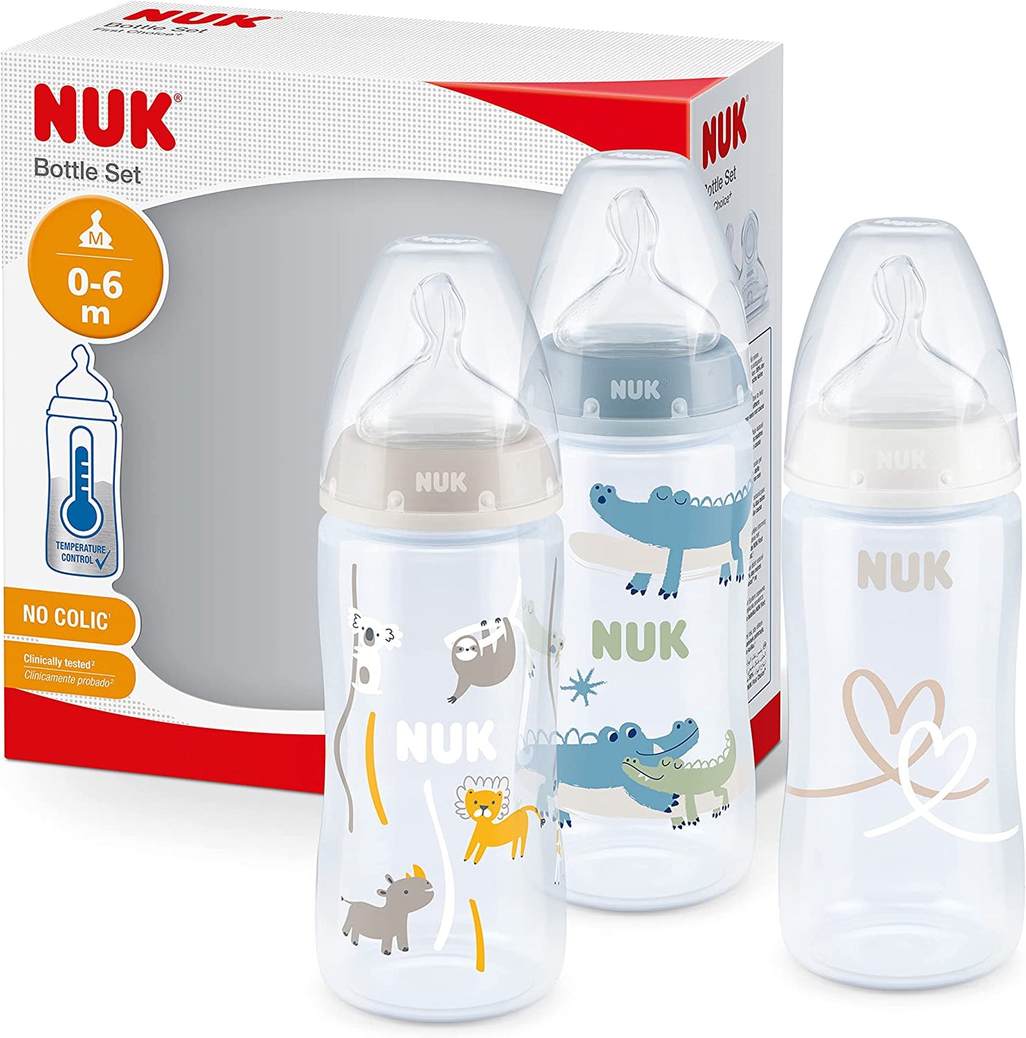NUK First Choice+ Baby Kit de Mamadeiras Anti-Cólica com Controle de Temperatura 0-6 meses 3x 300ml