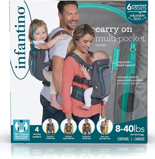 Infantino Carry On Carrier Canguru Ergonômico, expansível, frente e verso, transporte frontal e traseiro para recém-nascidos e bebês mais velhos 3,6-14 kg