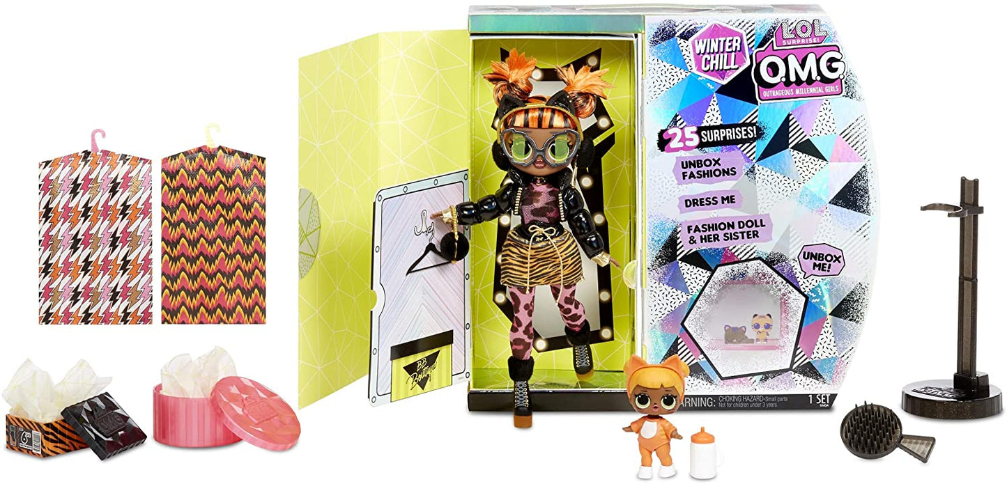 L.O.L. Surprise! O.M.G. Winter Chill Missy Meow & Baby Cat Doll with 25 Surprises