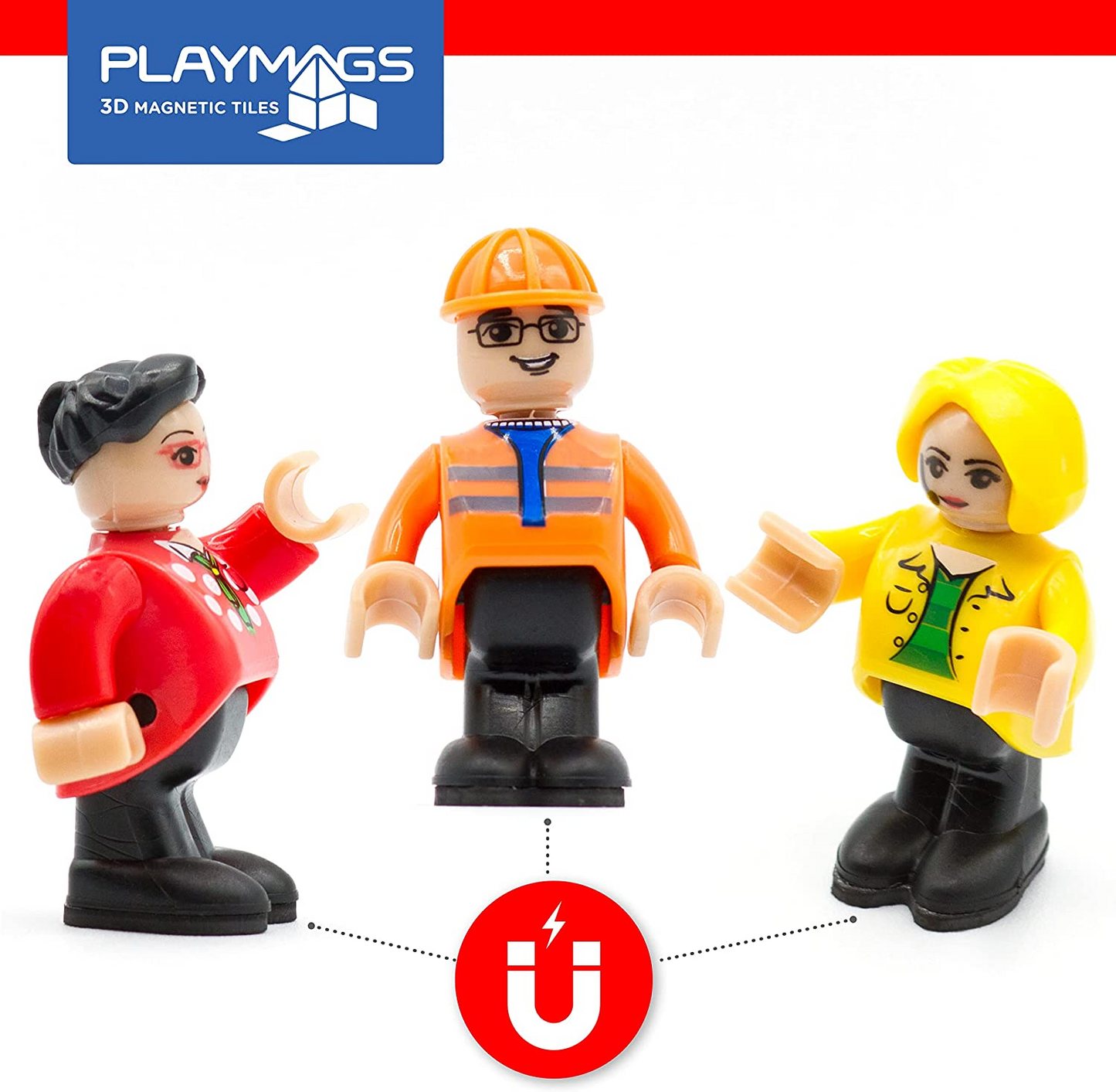 Playmags Figuras magnéticas - Figuras comunitárias Conjunto de 15 peças - Play People Perfeito para ladrilhos magnéticos - Brinquedos de aprendizagem STEM Crianças - Pacote de expansão de ladrilhos magnéticos - Compatível com outras marcas