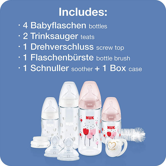 NUK - Conjunto de Mamadeiras Perfect Start First Choice+ - Girl - Kit com 10 peças - (0-6 meses)