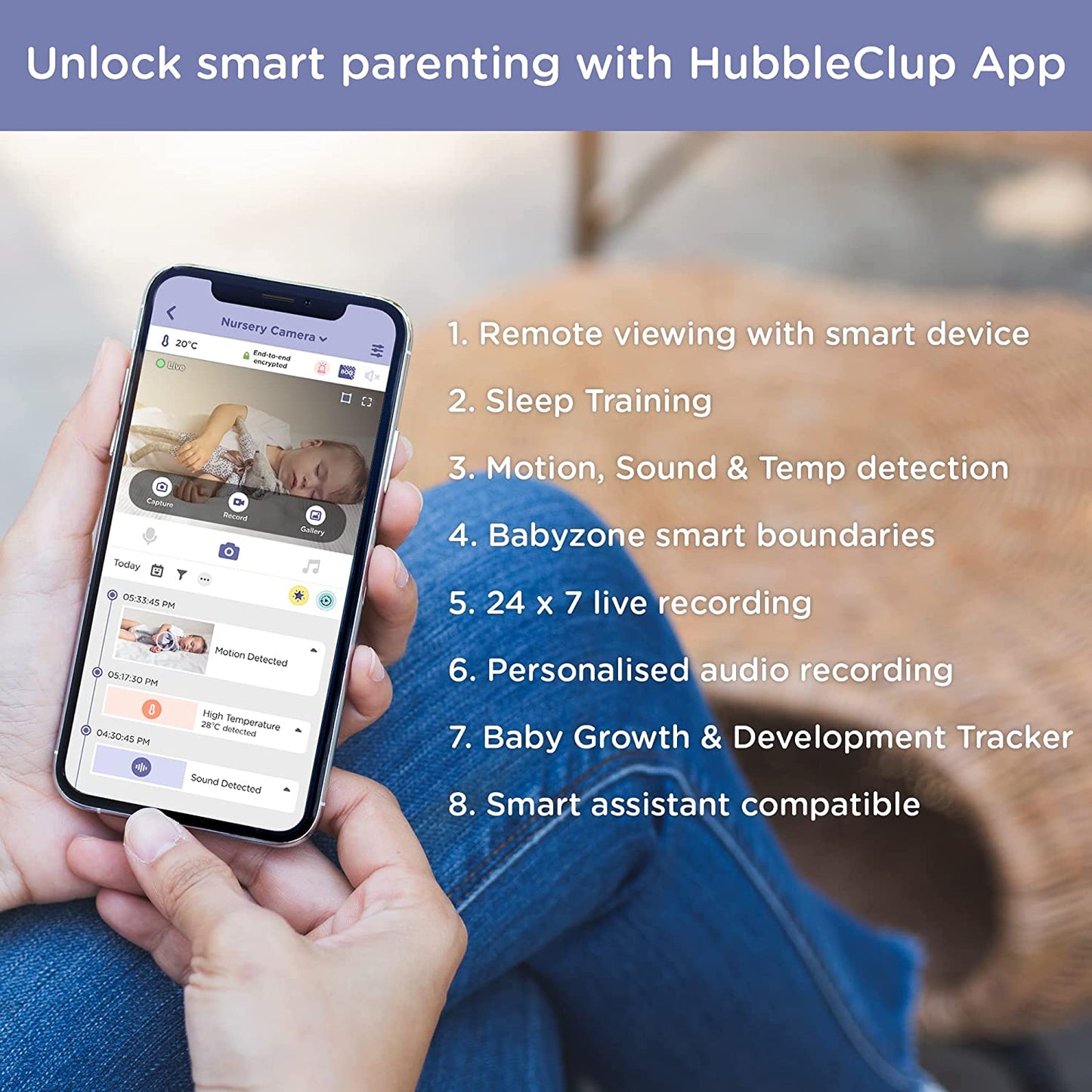 Hubble Connected Babá Eletrônica Vídeo com tela de 5" polegadas