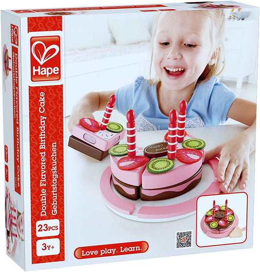 Hape - Tarta de Cumpleaños Doble Sabor - Accesorios de Cocina y Comida de Madera