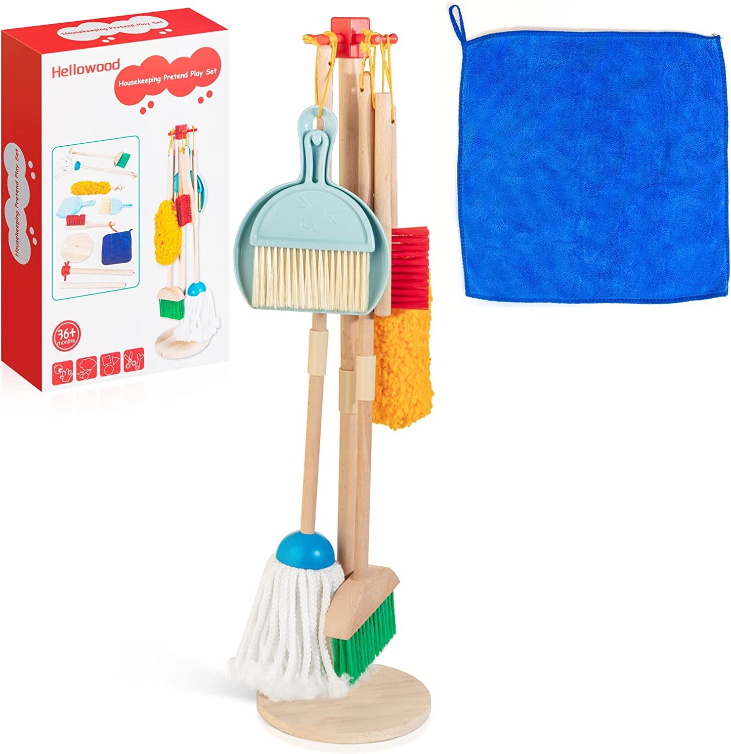 HELLOWOOD - Kit de Limpeza Housekeeping - Madeira de Faia Real - 3+