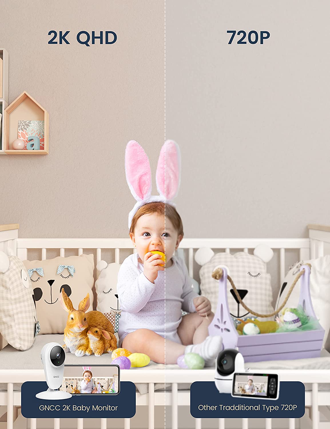 GNCC - Monitor de bebê 2k com câmera e visão noturna