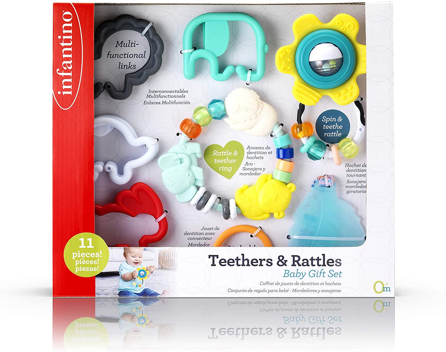 Infantino - Conjunto de mordedor e chocalho - itens essenciais para bebê - conjunto de 11 peças