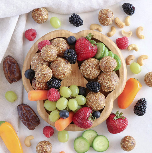 Bamboo Bamboo Tabla de Bambú para Bebés - Niños y Niños con Ventosa para Bebés | No tóxico | Fresco al tacto | Ideal para Baby-Led Weaning (Divisor, Cereza)