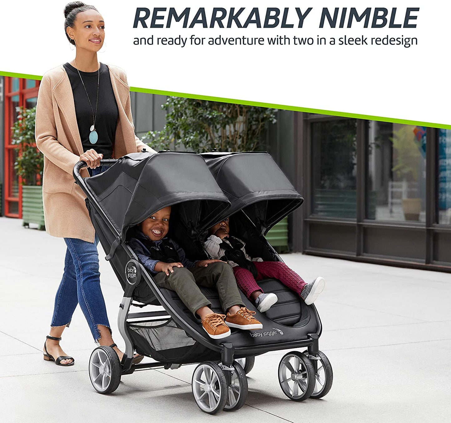 Cochecito Baby Jogger City Duplo 2 para gemelos Ligero, plegable y compacto - Jet (negro)