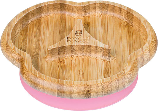 Bamboo Bamboo Tabla de Bambú para Bebés - Niños y Niños con Ventosa para Bebés | No tóxico | Fresco al tacto | Ideal para el destete dirigido por el bebé (divisor, rosa)