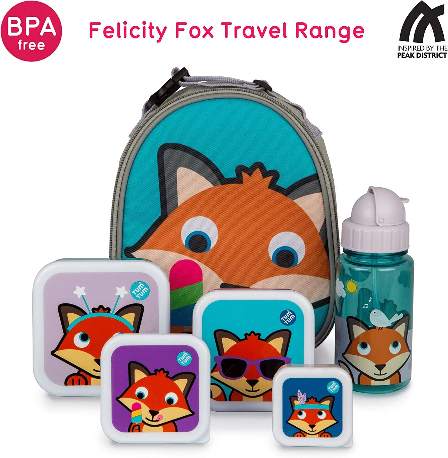 TUM TUM - Botella de agua infantil con pajita Felicity Fox Flip Top
