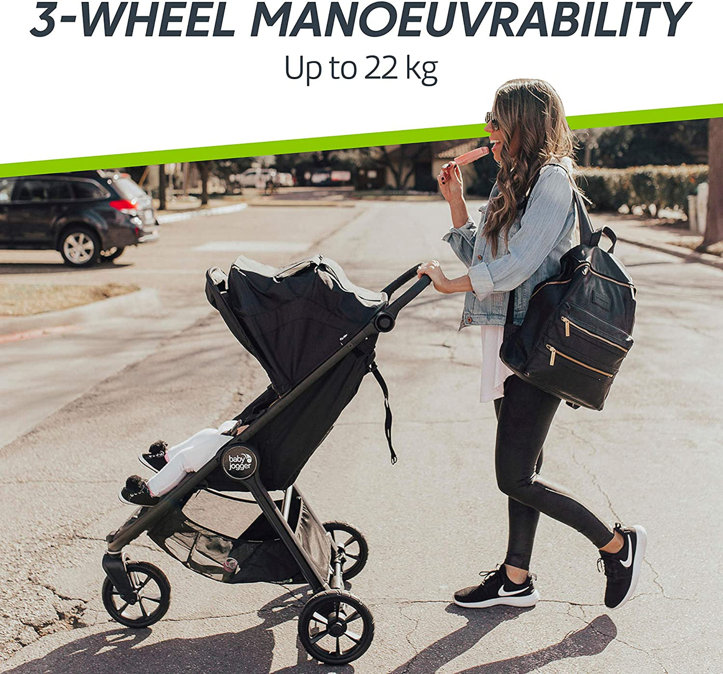 City Mini GT2 - Carrinho infantil com alcofa, barra e capa de chuva Jet (preto)