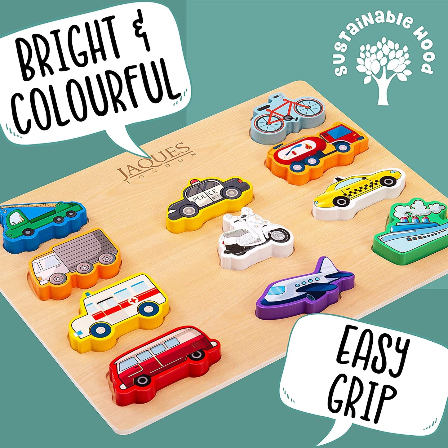 Jaques of London - Quebra-cabeça de carros de madeira