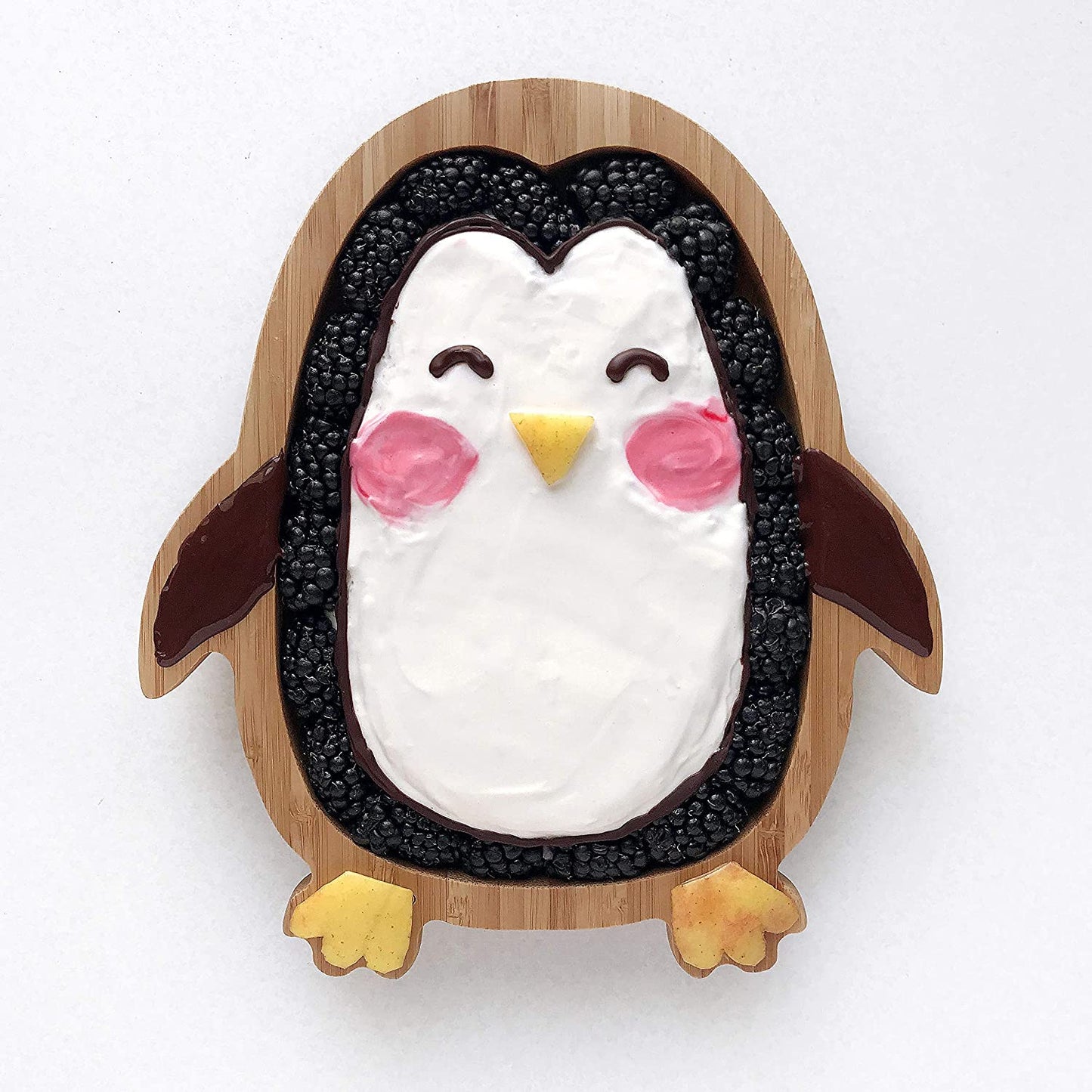 bamboo bamboo de Bambu para Bebês Placa – Crianças e Crianças com Ventosa para Bebês | Não Tóxico | Legal ao toque | Ideal para Baby-Led Weaning (Penguin, Azul)