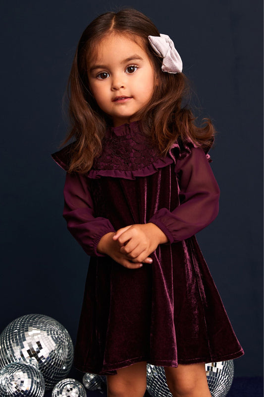 |Niña| Vestido de fiesta de terciopelo - Púrpura (3 meses-8 años)