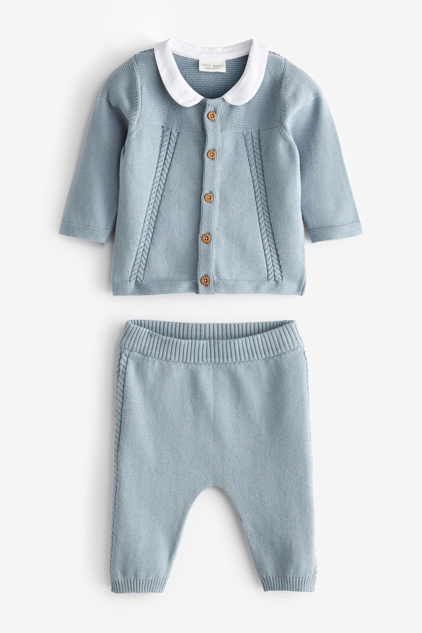 |BabyBoy| Conjunto Cardigan com Gola e Legging de Malha Fina / Azul Claro - (0meses-2anos)