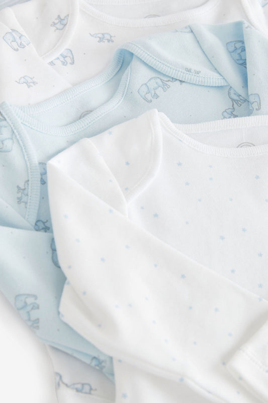 |BabyBoy| Conjunto de Bodys com Manga Comprida - Kit 4 peças / Azul/Branco - (0 meses-3anos)