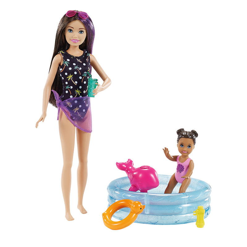 Barbie niñera con piscina y niño