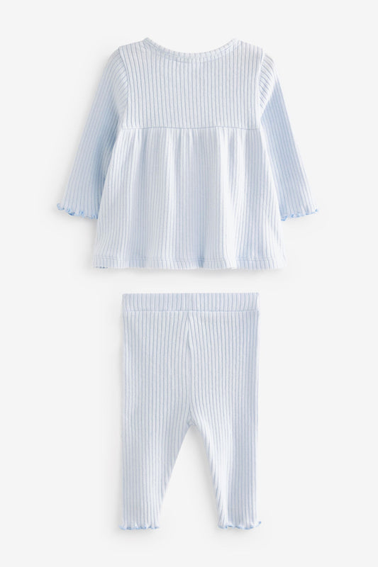 |Niña| Conjunto de blusa y pantalón de rejilla - Azul - (0 meses-2 años)