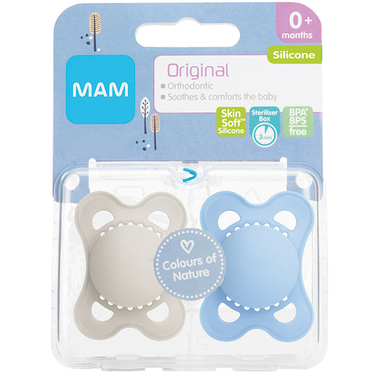 MAM Chupeta Nature Plain Original Matt Sky 0m + 2Pk