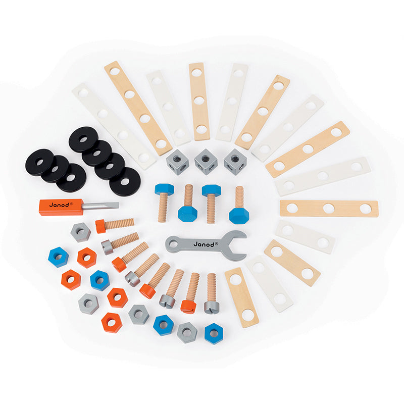 Janod Brico Monte seu Brinquedo Barril com 50 Peças - Brinquedo em Madeira